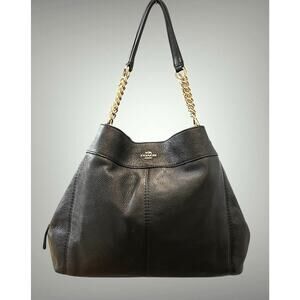 Coach Lexy Lexi Bag Purse F22210 Black Pebbled Leather Gold Tone Chain Handles